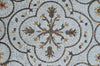 Arte de parede em mosaico botânico e incrustações de piso