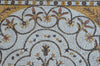 Arte de parede em mosaico botânico e incrustações de piso