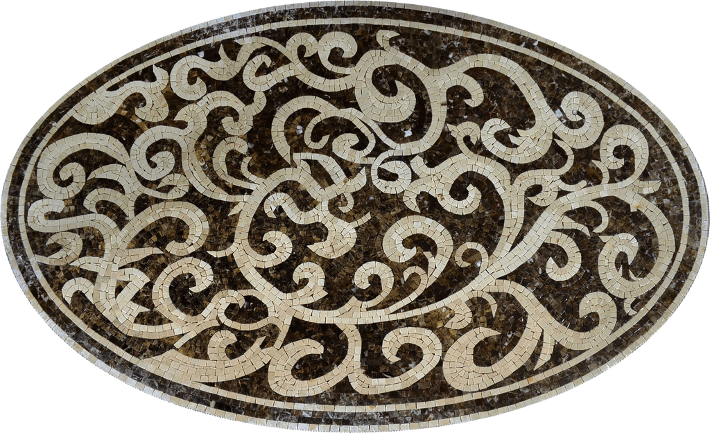 Mosaico de piso ovalado botánico o Tablero o Mural de pared - Livia