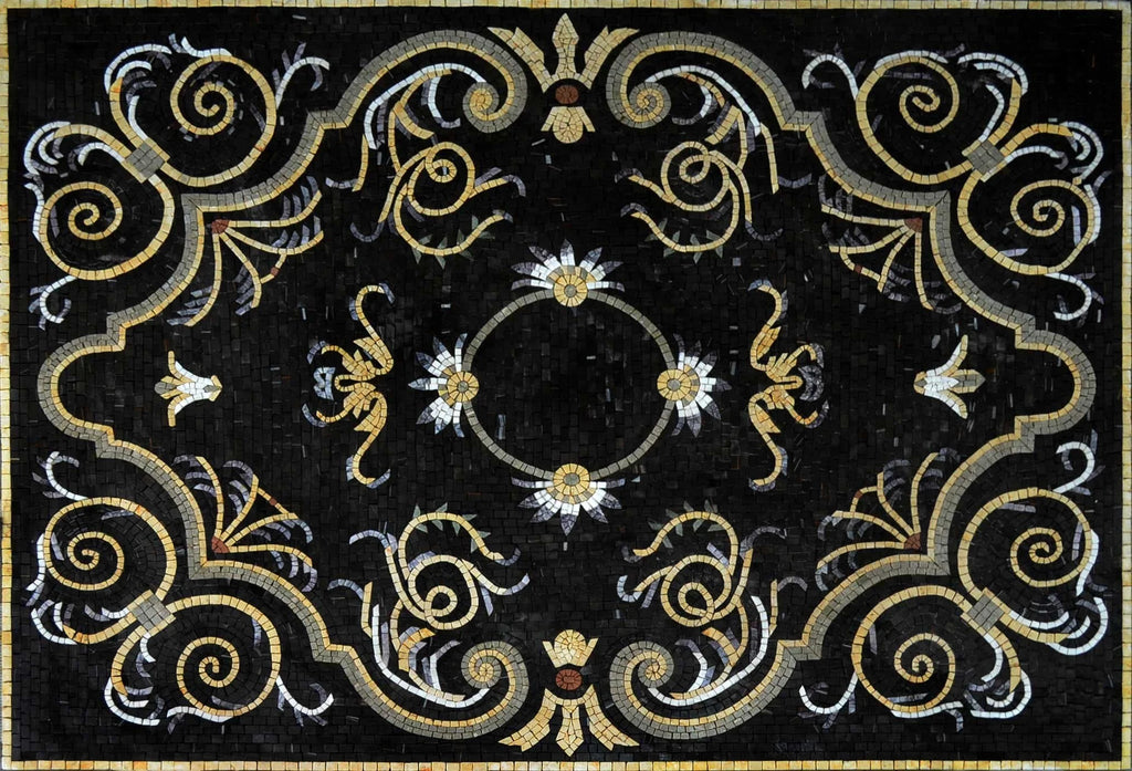 Alfombra Mosaico Floral - Maia Negro
