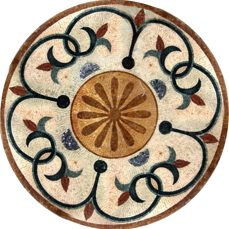 Medalhão de arte em mosaico de flores - Chanua