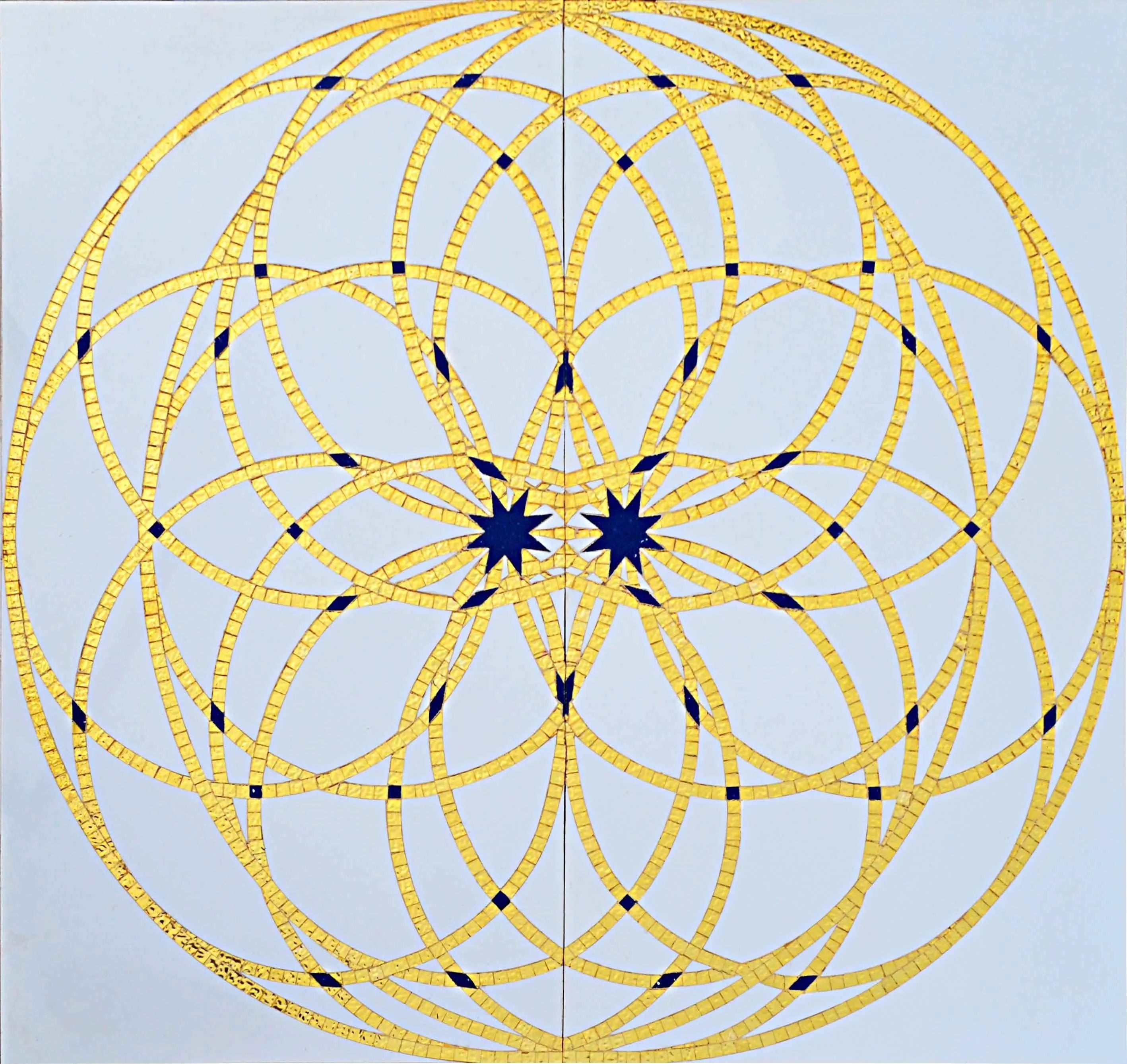 Geometric Arabesque WaterJet Inlay with Real Gold Mosaic Art Tile ...