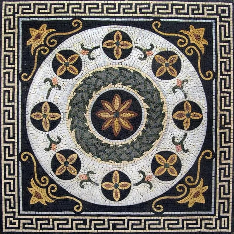 Greco-Roman Floral Mosaic Panel - Apollo Gray – Mozaico