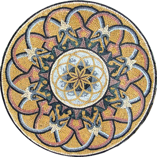 Geometric Floral Pattern - Marble Mosaic Medallion - Mesh Backing