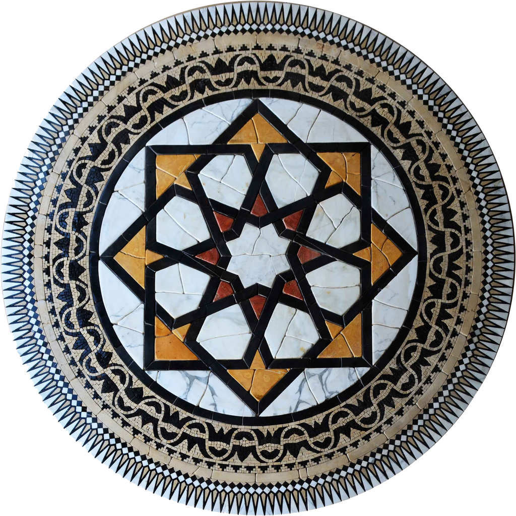 Mosaic Tumbled Medallion Art Tile Floor or Tabletop - Varanasi