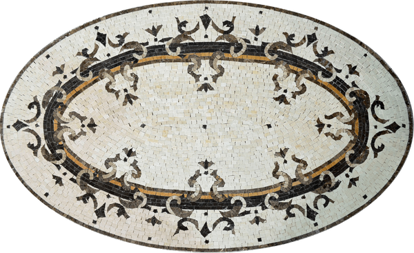 Geometric Border Design - Marble Mosaic Persian Oval Floor - Mesh Backing