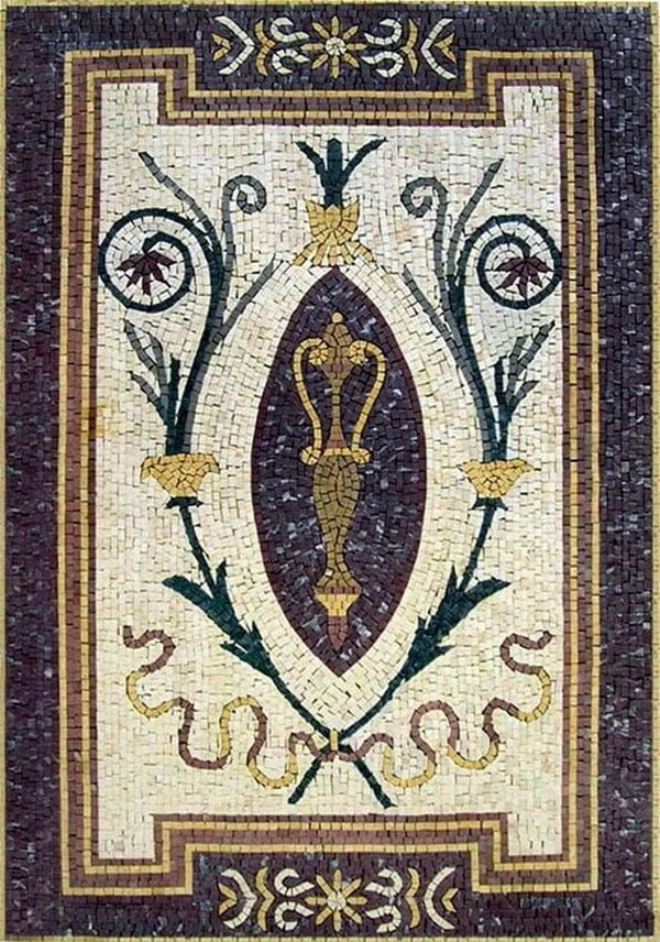 Enchanting Urn Design - Marble Mosaic Rectangular Stone - Mesh Backing