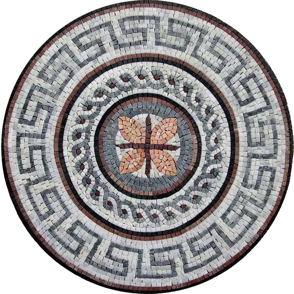 Geometric Star Pattern - Marble Mosaic Roman Medallion - Mesh Backing