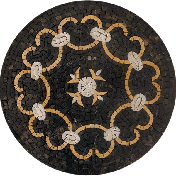 Round Geometric Star - Mosaic Tile Designs - Mesh Backing