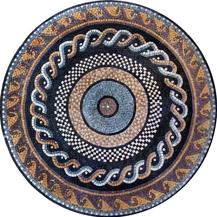 Round Marble Roman Mosaic - Treccia