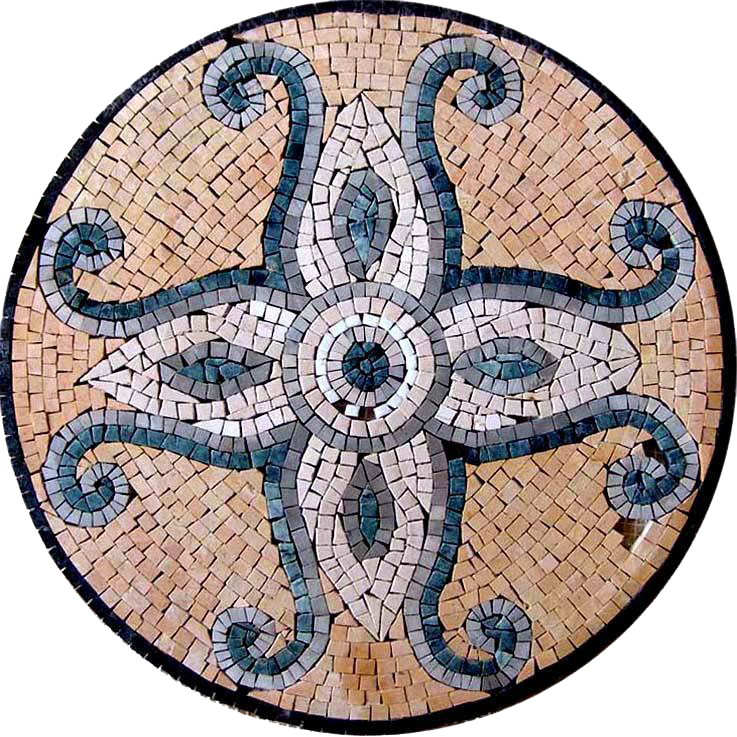 Mosaico di piastrelle rotonde - Bleu de Prusse