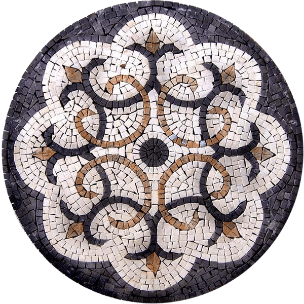 Floral Swirl Pattern - Marble Mosaic Wall Medallion - Mesh Backing