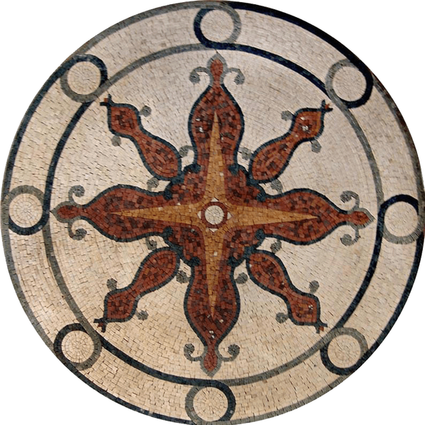 Geometric Starburst - Marble Mosaic Sun Compass Art Medallion - Mesh Backing