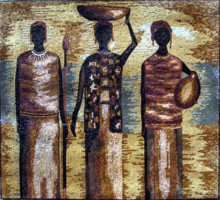 Mural de mosaico de arte de escena africana