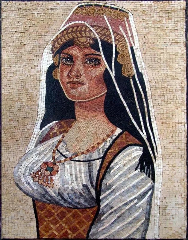 Beautiful Oriental Woman Stone Mosaic Mural