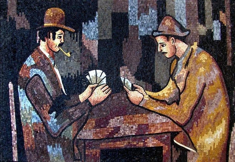 Mural de mosaico de mármol de jugadores de cartas