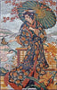Encantador mural de mosaico de mármol de geisha japonesa