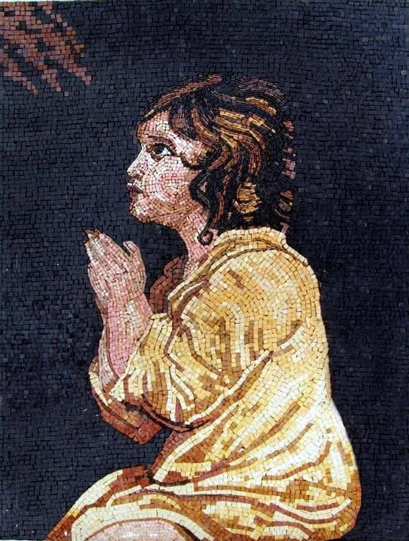 Mosaico con scena di preghiera del bambino