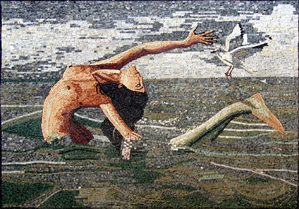 Dancing Mermaid Mosaic Art Scenery | Luxury Handcrafted Stone Art