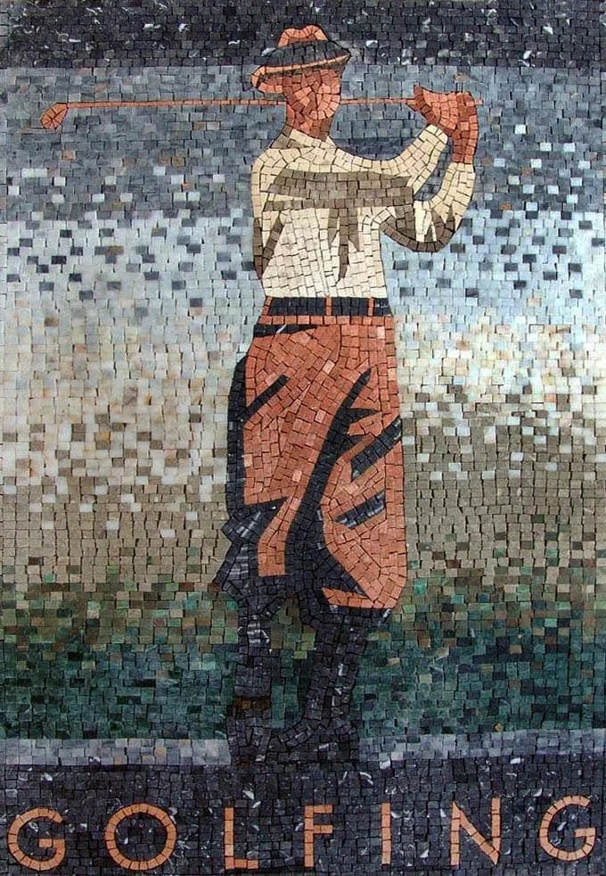 Golf Player Mosaic Mural