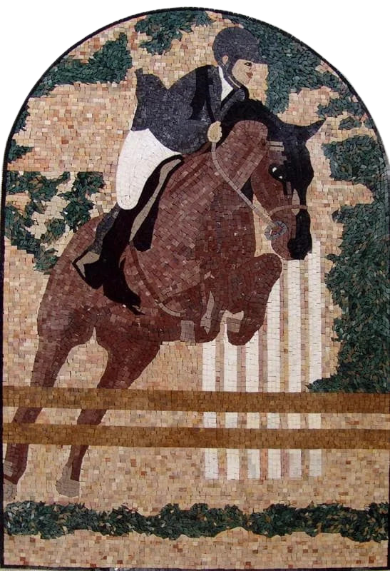 Mármol de mosaico de arco de jinete de caballo