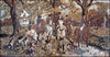 Mural de mosaico de mármol con escena de caza de jinetes