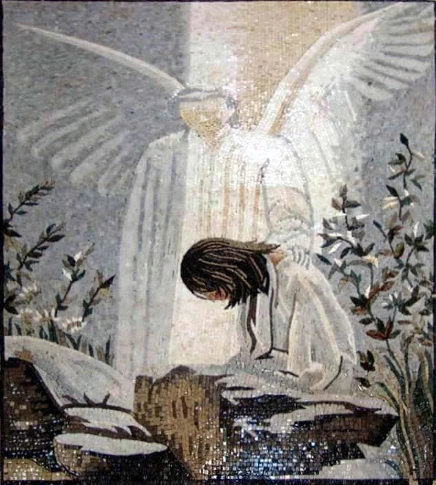 Jesus e o anjo mosaico de mármore