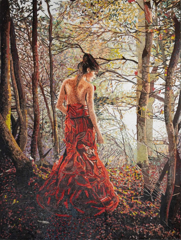 Forest Maiden Figure - Marble Mosaic Attractive Mural - Mesh Backing