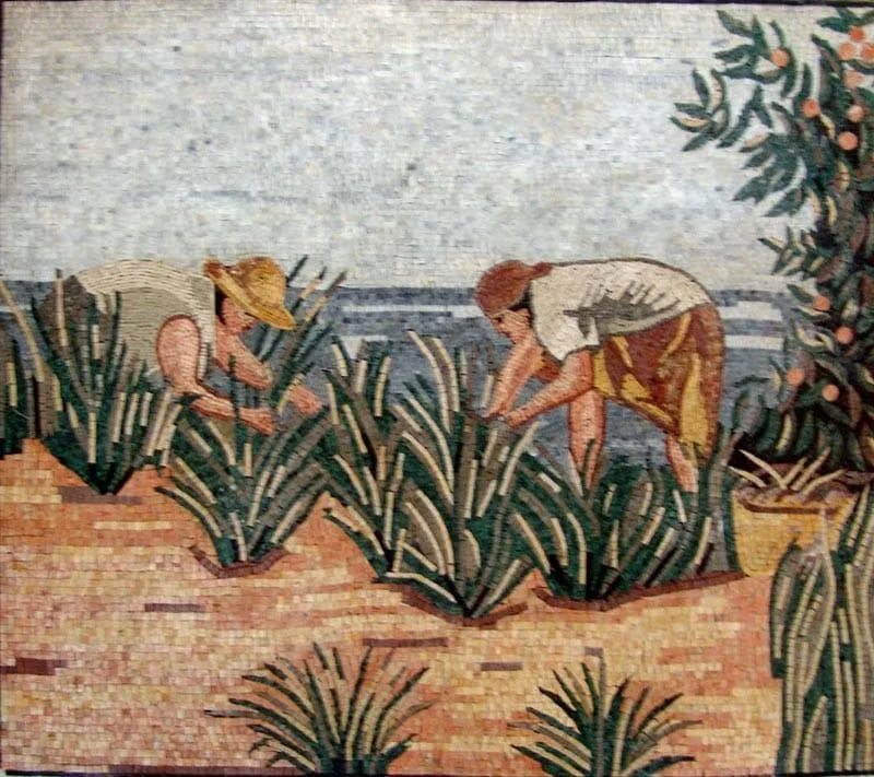 Land Workers Natural Scene Marble Mosaic