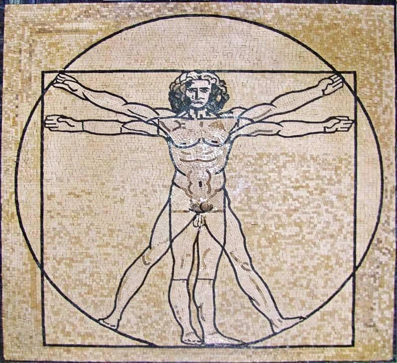 Leonardo da Vinci, o Homem Vitruviano - Reprodução em Mosaico