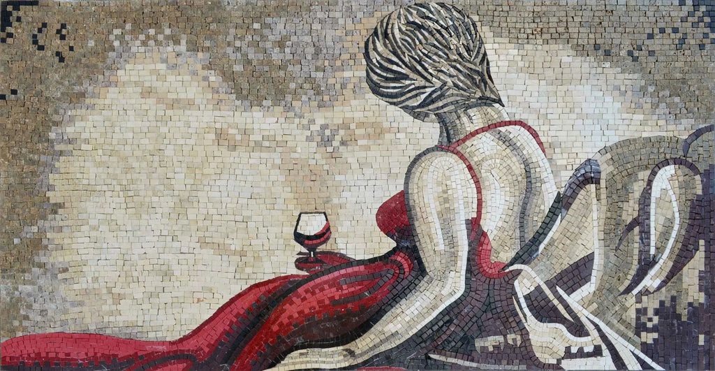 Arte mosaico - dama en un vestido rojo