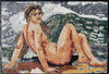 Peinture murale en mosaïque de marbre de femme nue regardant au loin