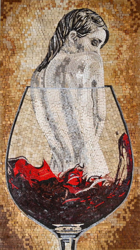 femme nue, dans, verre vin, fantaisie, mosaïque, art