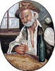 Vieil homme avec une bouteille de vin mosaïque murale en marbre