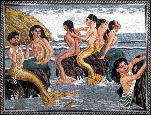 Geometric Figures The Sea - Marble Mosaic Reproduction - Mesh Backing