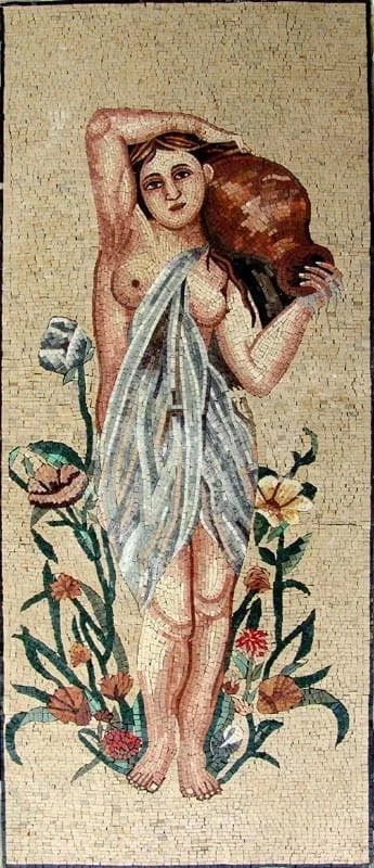 Woman Carrying a Jar Mosaic Mural Art