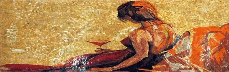 Arte em mosaico de mulher de vestido vermelho