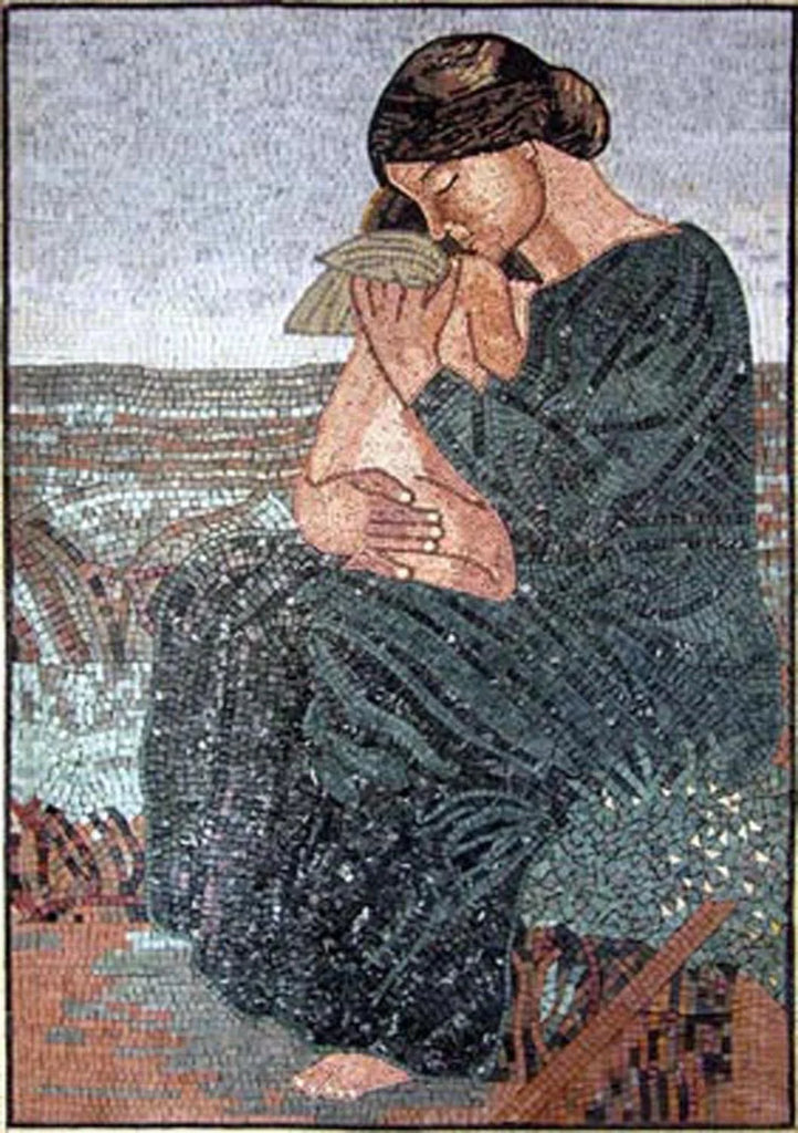 Woman with an Angel Marble Mosaic Mural