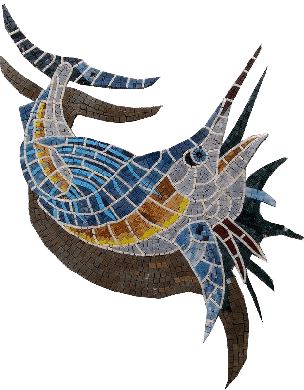 Um peixe-espada e seu mosaico náutico de sombra
