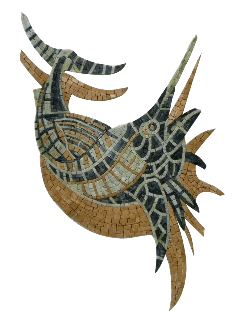 Um peixe-espada com mosaico de mármore náutico sombra