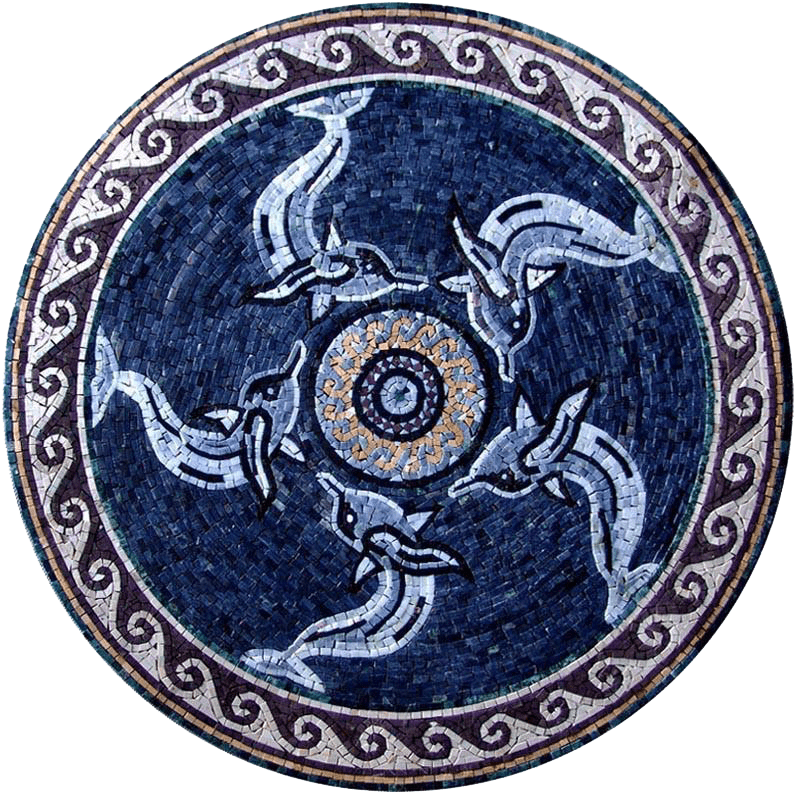 Medaglione in mosaico nautico blu
