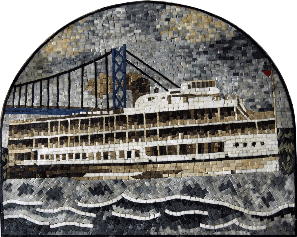 Mosaico de barco y puente de Brooklyn Nueva York
