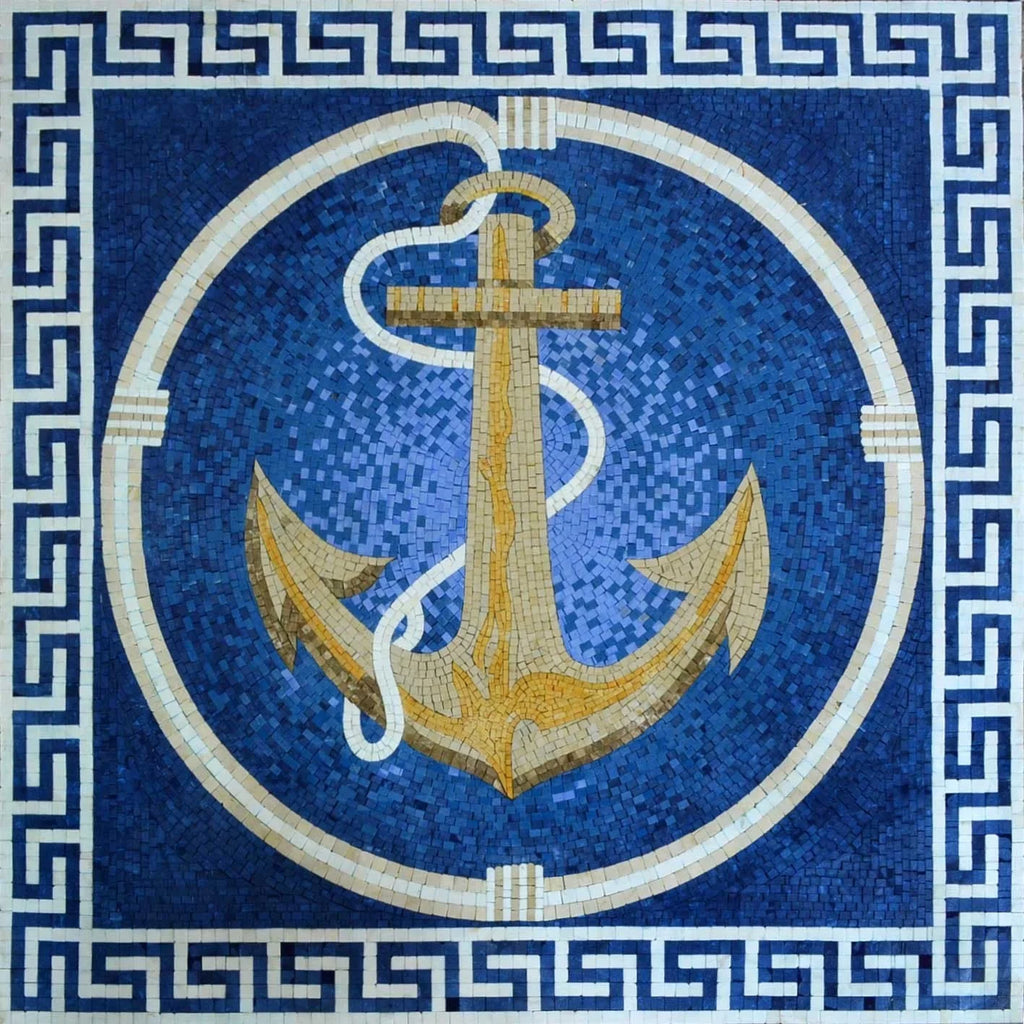 Charme nautique : Ancre sur mosaïque de marbre bleu
