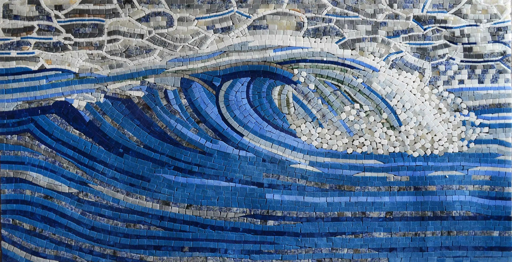 Padrões de ondas intrincados: obra-prima do mosaico de mármore