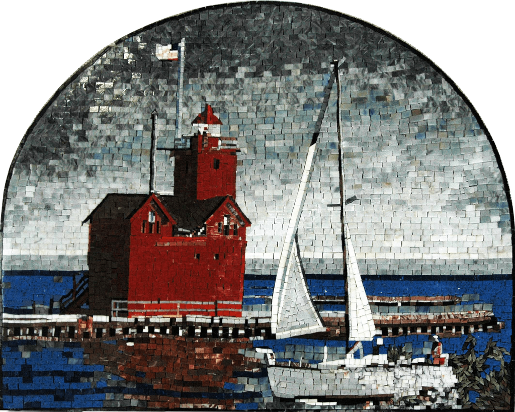 Leuchtturm-Mosaik-Marmor