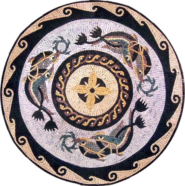 Mosaik-Medaillons - Delfinräder