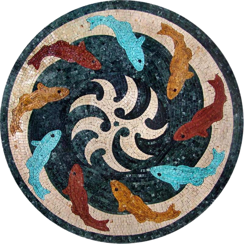 Mosaico medaglione nautico delfini multicolori