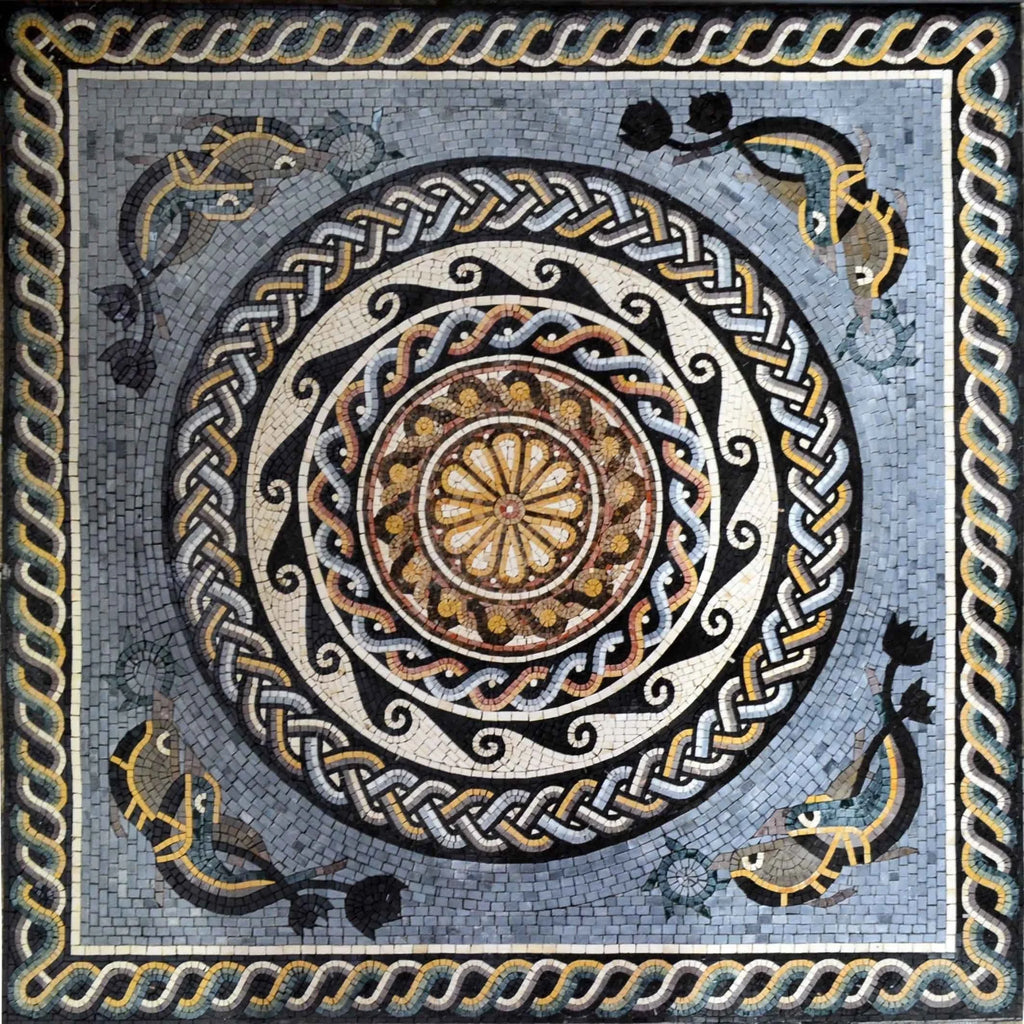 Mosaico geometrico dei delfini dell'antica Roma