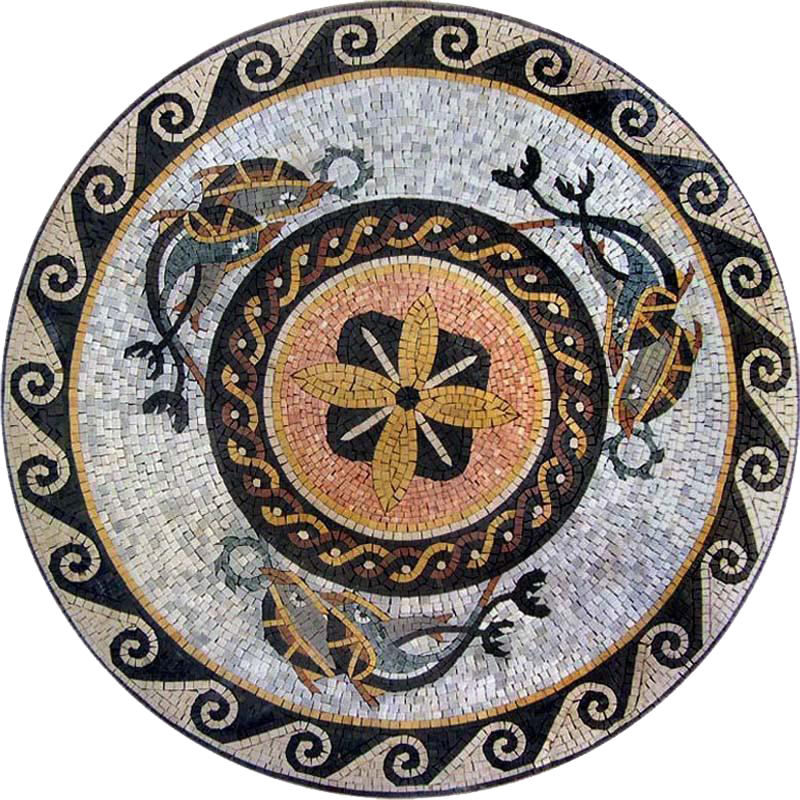 Mosaico de medallón de pez náutico