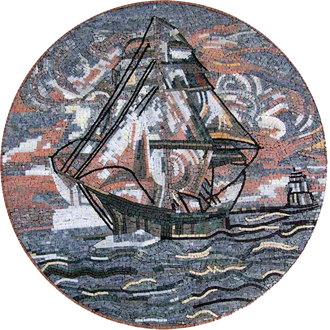 Mosaico de medalhão de veleiro